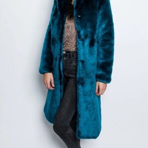 SpiritHoods Vibrant Royal Wolf Luxe Faux Fur Coat